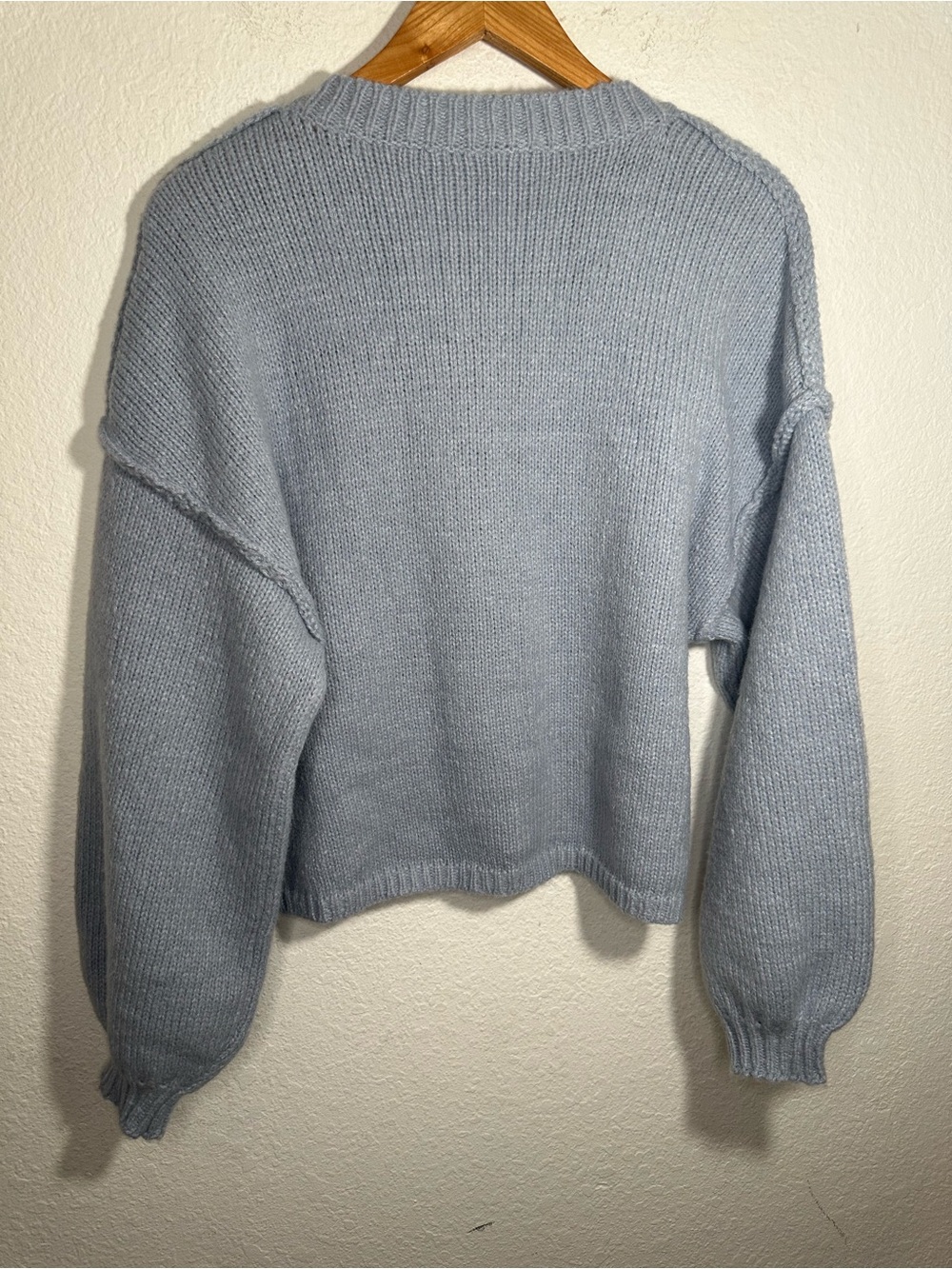 New Saodimallsu Oversized Cardigan Lantern Sleeve Button Down Blue $39.99 - Picture 7 of 8